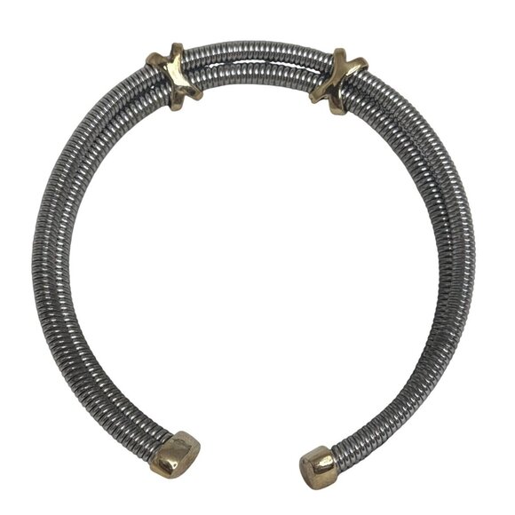 Vintage Two-Tone Flexible Metal Choker Necklace With Gold Accents - Picture 4 of 5